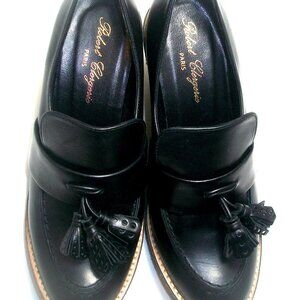 NEAR-NEW Robert Clergerie Polished Black Leather Tassled Wedge Loafers 8.5M $550